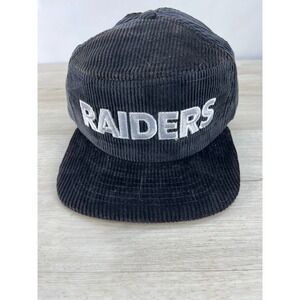 Vintage New Era Black Corduroy Raiders Hat Cap Pro Design Black NFL SnapBack